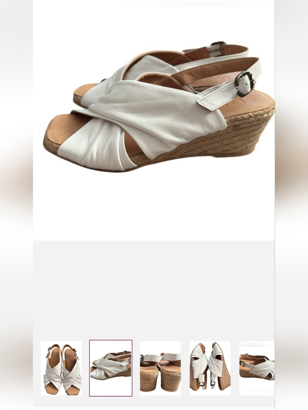 BUENO White Leather Jasmin Sling Back Wedge espadrille Sandals size 40 EU